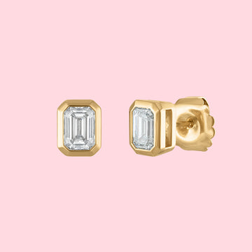 2 TOTAL CARAT WEIGHT EMERALD CUT BEZEL STUDS